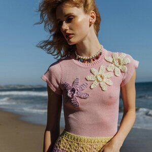 New ANDREEVA Knit Top With Crochet Details in Pink